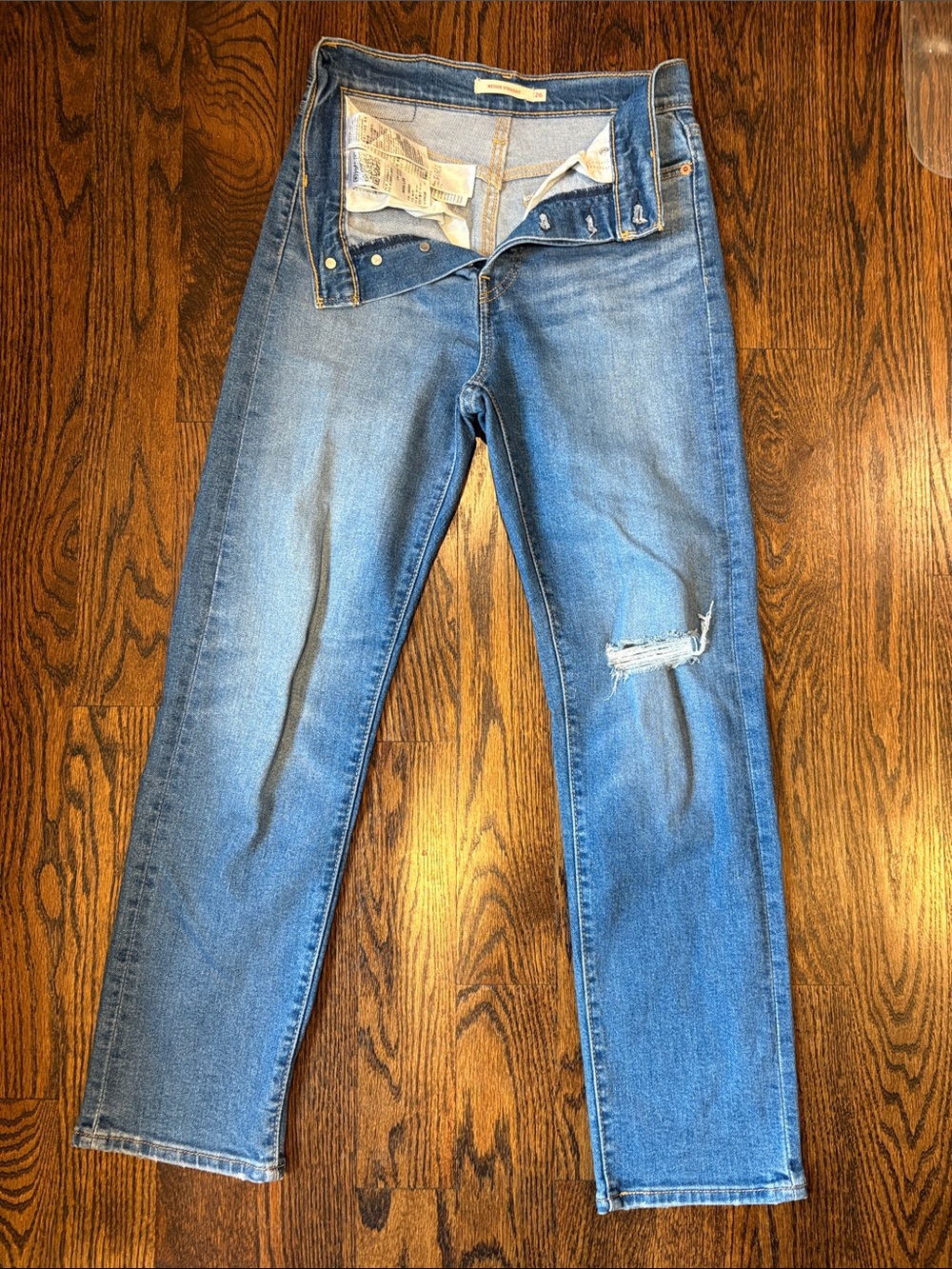 Levi's Blue Straight Leg Jeans with Knee Distress W26 L28